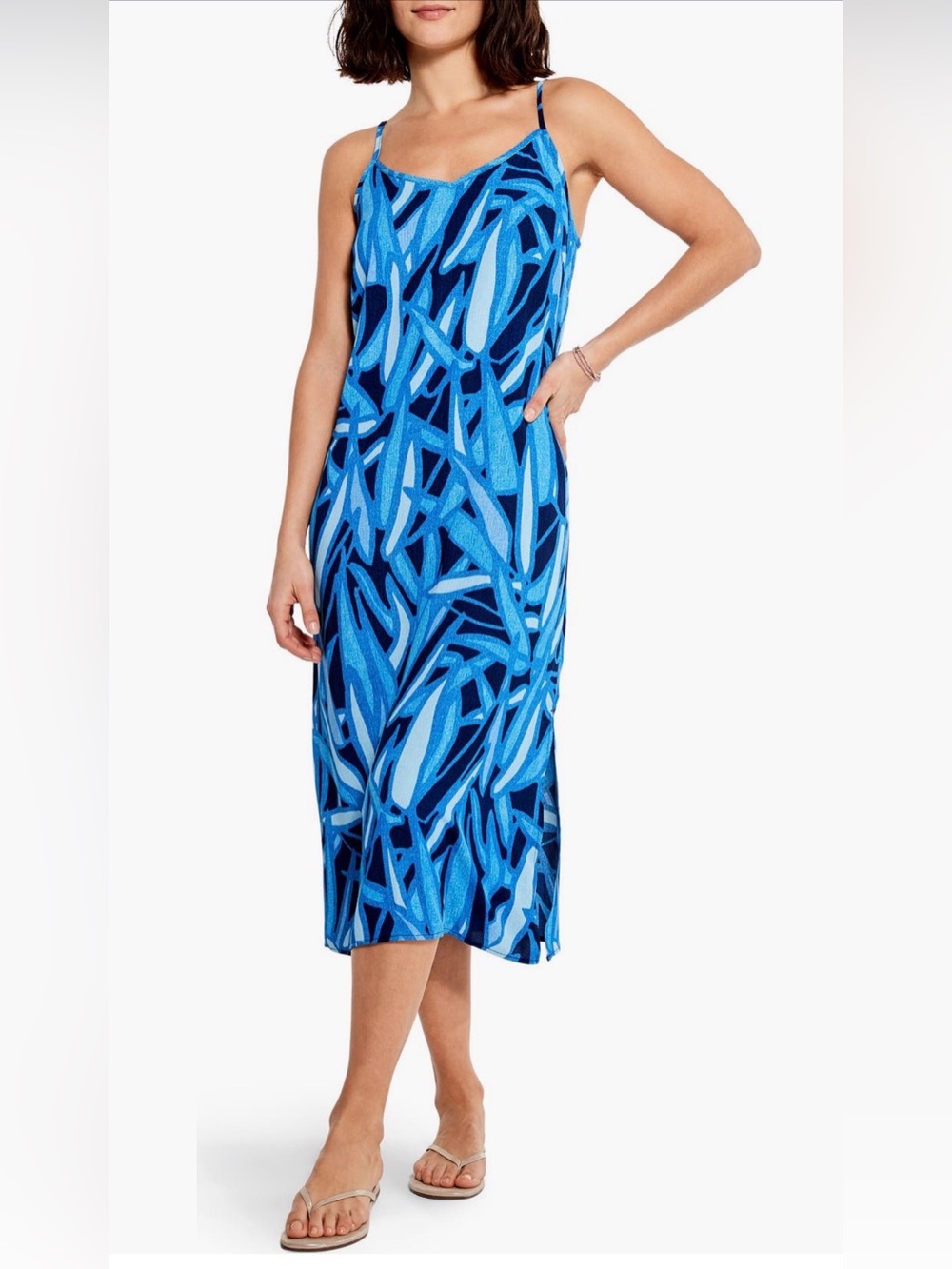NWOT NIC+ ZOE Sunset Jungle Blue Botanical Print Spaghetti Strap Dress-XS - Picture 3 of 15
